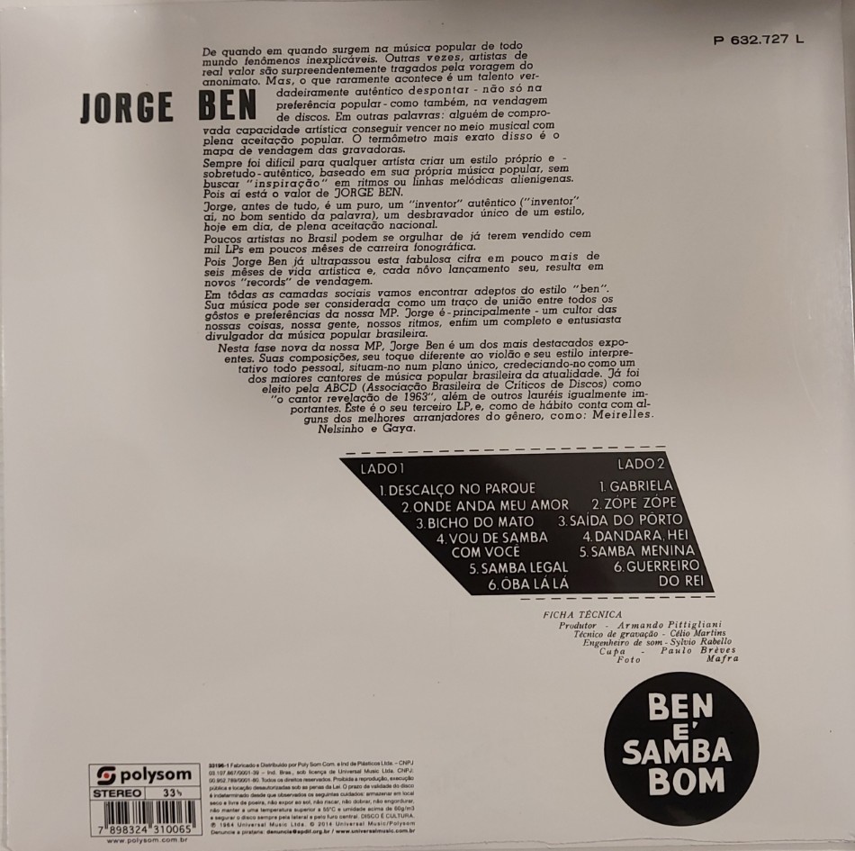 Jorge Ben - Álbum : Ben é Samba Bom - Imagem 2